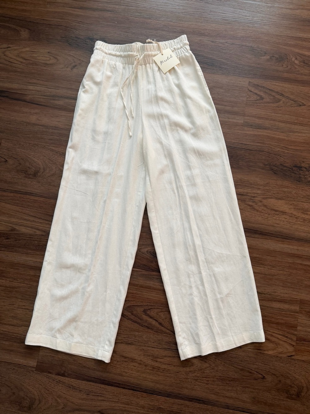 NEW ** Marled Cream Wide-Leg Drawstring Pants